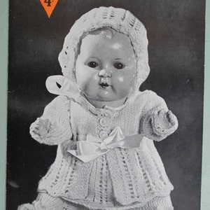 Vintage 1940s 1950s Knitting Pattern Doll's Outfit Layette to fit a 15" doll Bestway A2136 UK 40s 50s original pattern retro doll's clothes