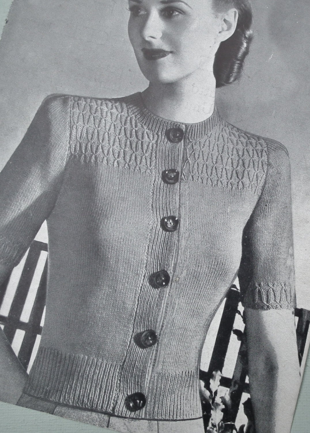 Original Vintage Knitting Pattern 1940s Women's Cardigan With Smocked