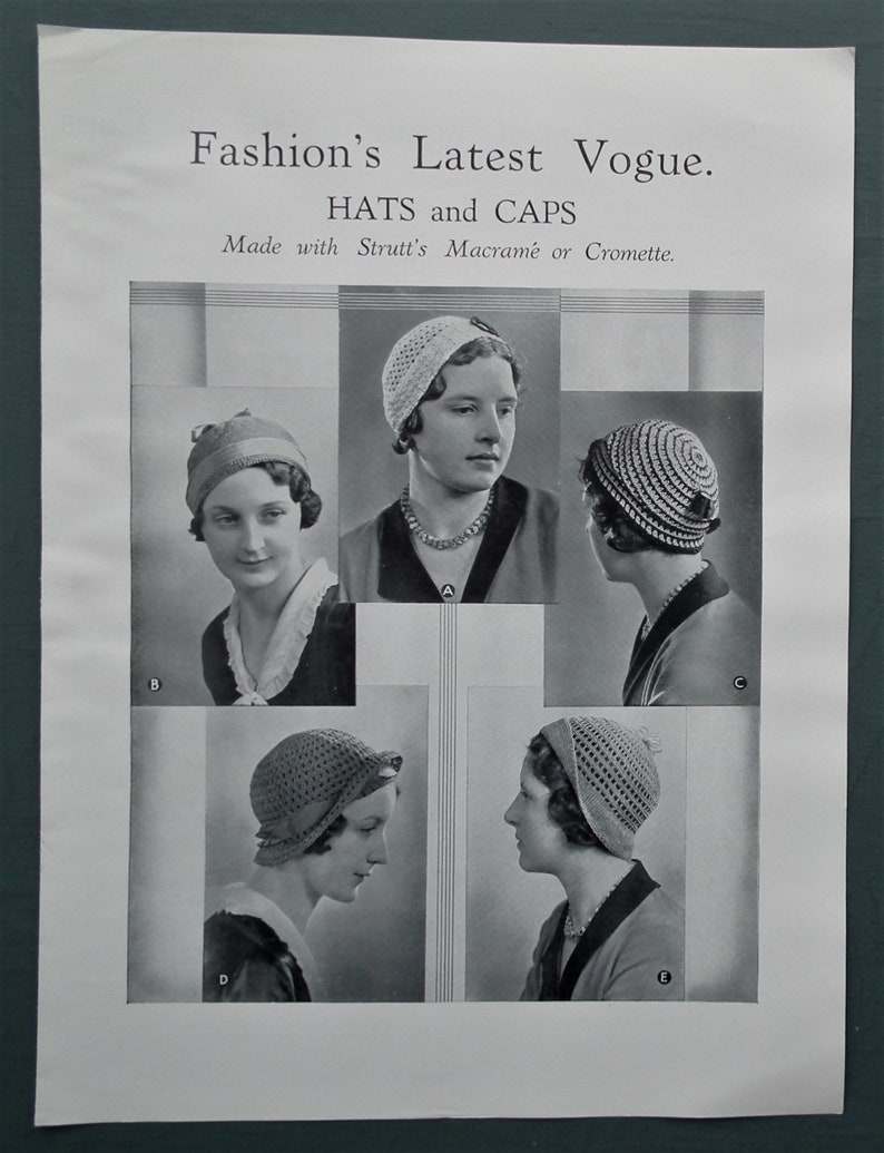 Vintage 1930s crochet patterns women's hats caps Fancy Needlework Illustrated magazine supplement 30s original patterns women's accessories image 1