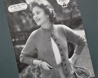 Vintage knitting pattern 1950s 1960s women's cardigan 50s 60s original pattern Laines du Pingouin No. 184 classic style jacket