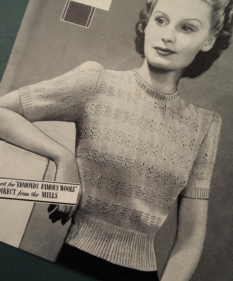 Famous Knitting Patterns Vintage 1930s 1940s Knitting Pattern Women's Sweater Jumper 30s 40s ...
