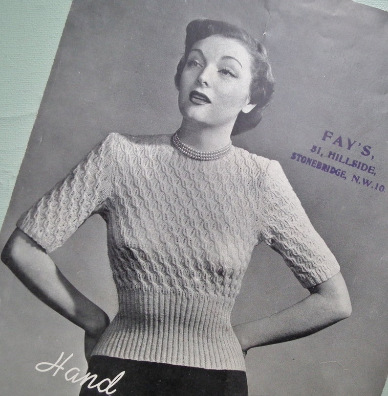 Vintage 1930s 1940s Knitting Pattern Womens Sweater Jumper 30s | Etsy