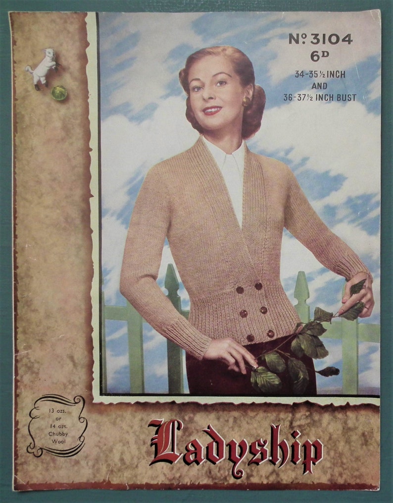 Vintage 1940s knitting pattern women's cardigan Ladyship No. 3104 UK 40s image 9