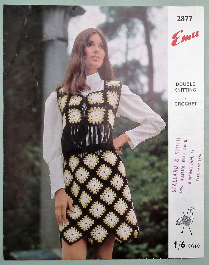 Crochet Pattern Vintage 1960s 1970s Women's Skirt and Fringed Waistcoat / Bolero original pattern 60s 70s Emu No. 2877 UK image 1