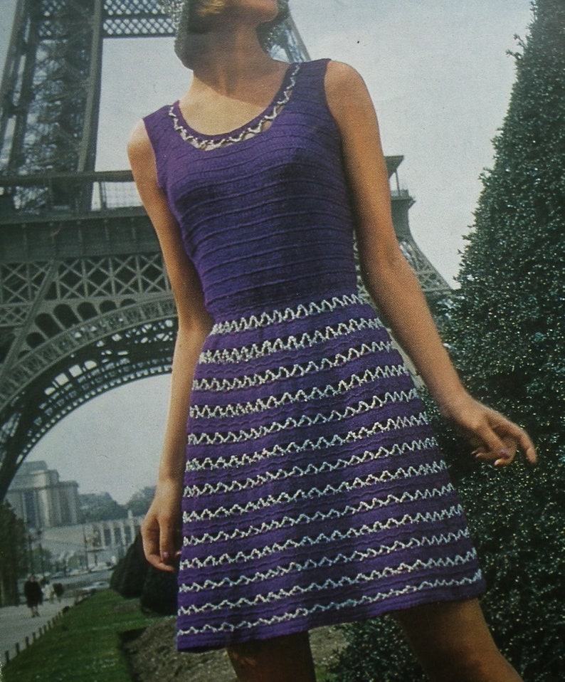 Vintage 1970s crochet pattern women's mod dress lacy Summer dress crochet hat 70s original pattern Emu 2976 UK image 5