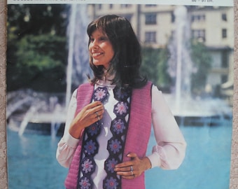 Vintage 1970s crochet pattern women's waistcoat retro gilet hippy boho style 70s original pattern Lee Target No. 8987 UK