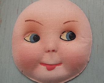 Vintage 30s 40s doll face - hand-painted pressed moulded cloth face / mask for dollmaking - 1930s 1940s fabric face for cloth / rag dolls