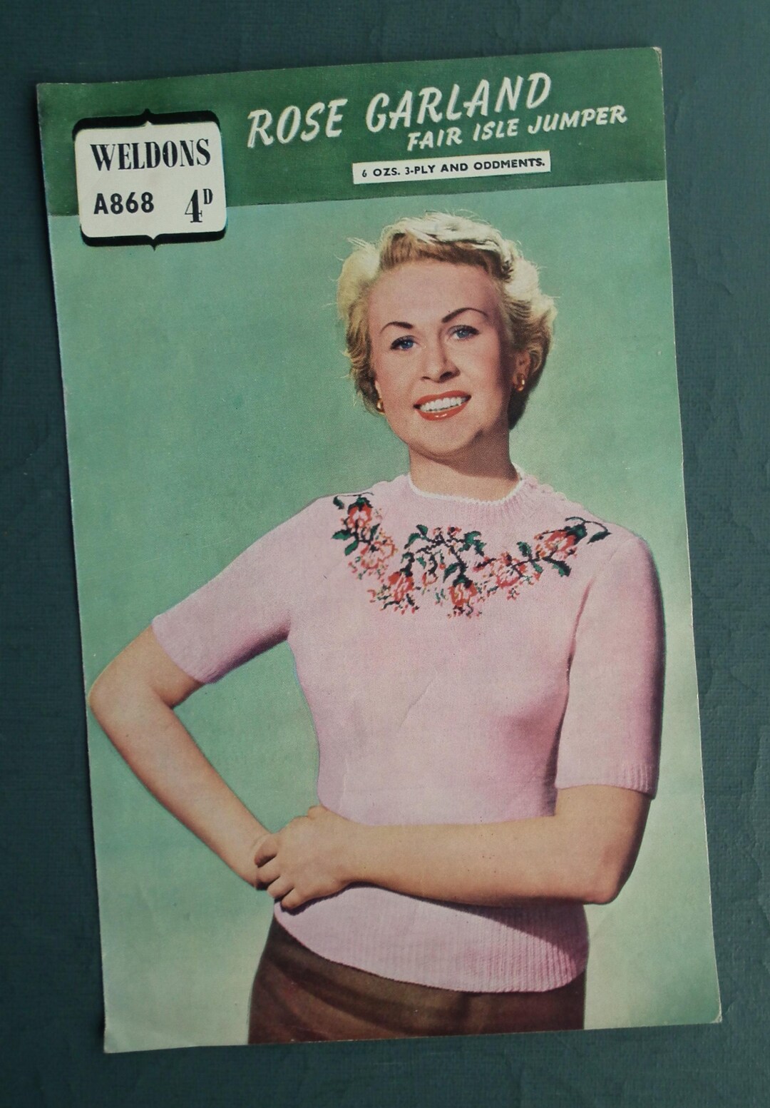 Original Vintage 1940s 1950s Knitting Pattern - Women's Rose Garland ...