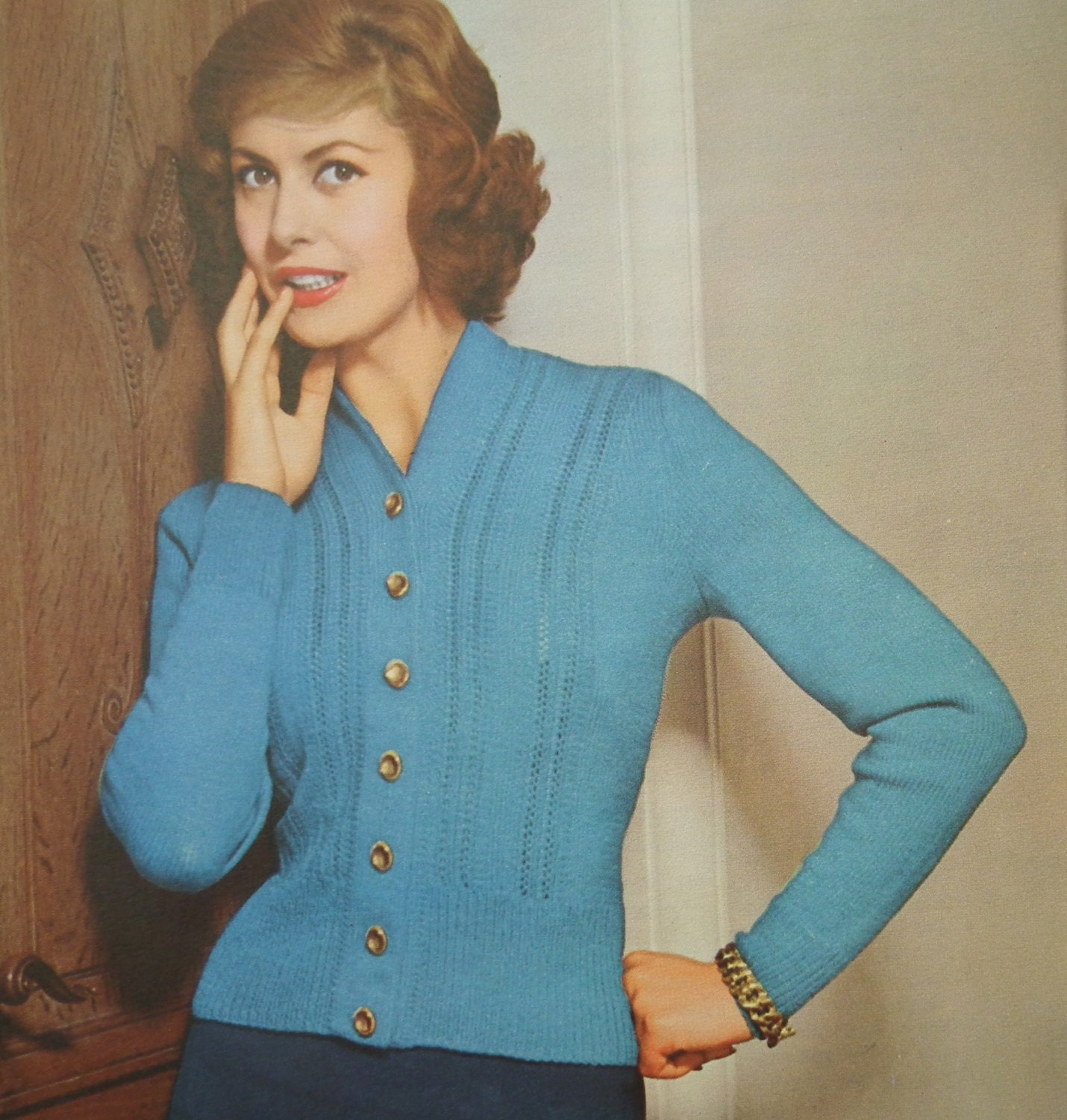 Vintage 1950s Knitting Pattern Women's Cardigan Fitted Style - 50s