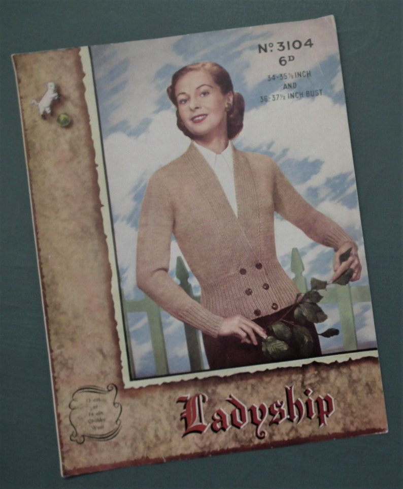 Vintage 1940s knitting pattern women's cardigan Ladyship No. 3104 UK 40s image 1