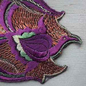 Vintage applique 1920s 1930s sew on fabric applique dress trim bird of paradise motif 20s 30s Art Deco era purple brown green image 6