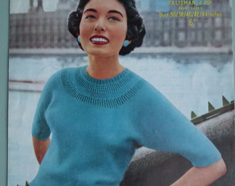 Vintage 1950s Knitting Pattern Women's Sweater Jumper 50s original pattern - Sirdar No. 1616 UK - yoke neckline