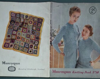 Munrospun Knitting Book No 14 vintage 1940s 1950s original patterns 40s 50s  women's sweaters cardigans babies' children's men's