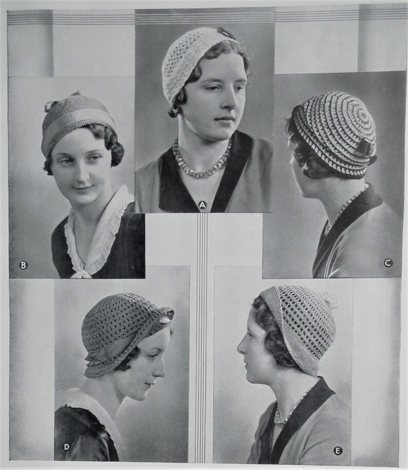 Vintage 1930s crochet patterns women's hats caps Fancy Needlework Illustrated magazine supplement 30s original patterns women's accessories image 2