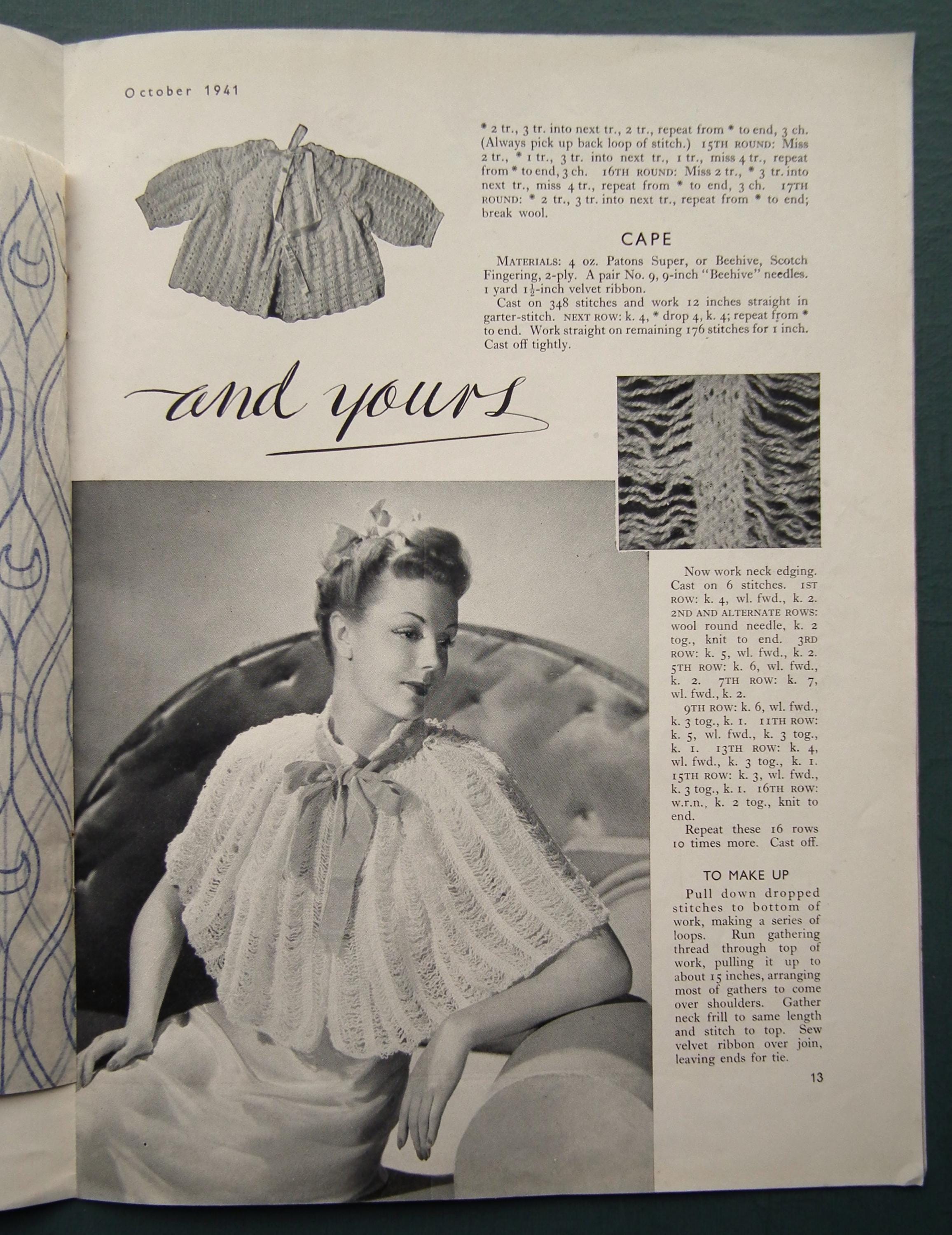 Ww2 Patterns Vintage 1940s WWII Stitchcraft October 1941 UK Magazine Original 40s ...