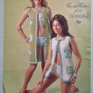 Vintage 1970s Crochet Pattern Women's Beach Coats Gilets Long Waistcoats Granny Squares 70s original pattern Wendy No. 1170 UK image 2