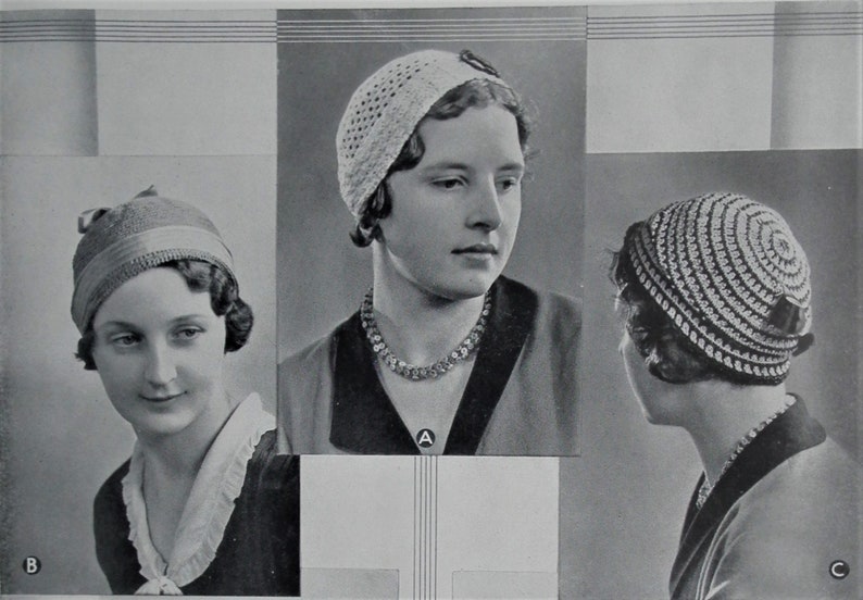 Vintage 1930s crochet patterns women's hats caps Fancy Needlework Illustrated magazine supplement 30s original patterns women's accessories image 10