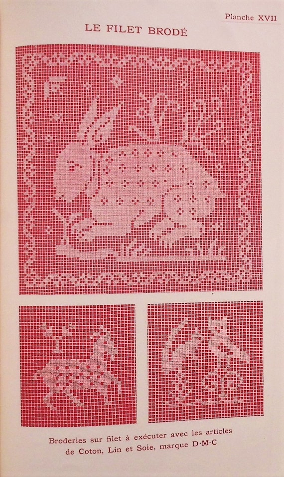 Antique Embroidery Book French - Le Filet Brode - Net Embroidery - vintage sewing book - animals Classical figures flowers and foliage