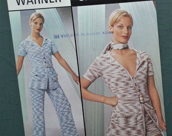 Original vintage 1970s crochet pattern Barbara Warner Couture Crochet No. 5135 UK retro 70s women's trouser suit tunic jacket hot pants