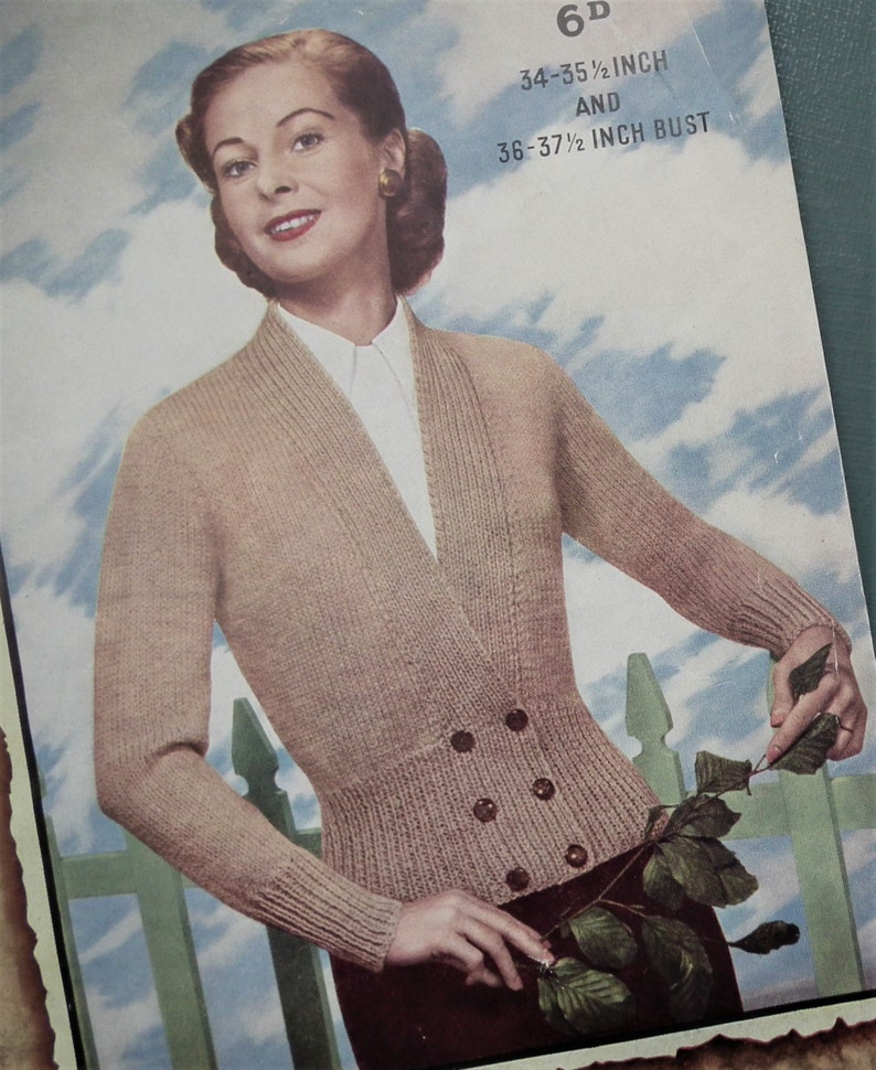 Vintage 1940s knitting pattern women's cardigan Ladyship No. 3104 UK 40s image 8