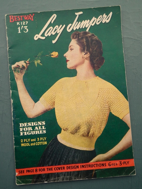 Vintage knitting patterns book 1940s 1950s Lacy Jumpers Bestway K127 UK 40s 50s original patterns booklet women's Summer sweaters tops