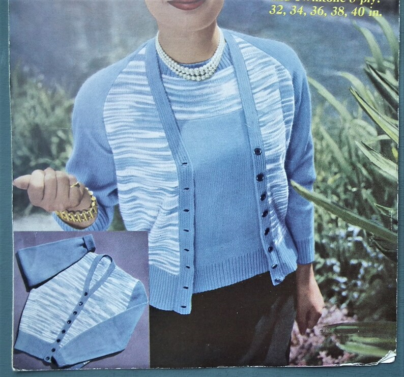 447 UK Vintage 1950s knitting pattern women/'s classic twin set sweater jumper cardigan 50s original colour Marriner/'s No