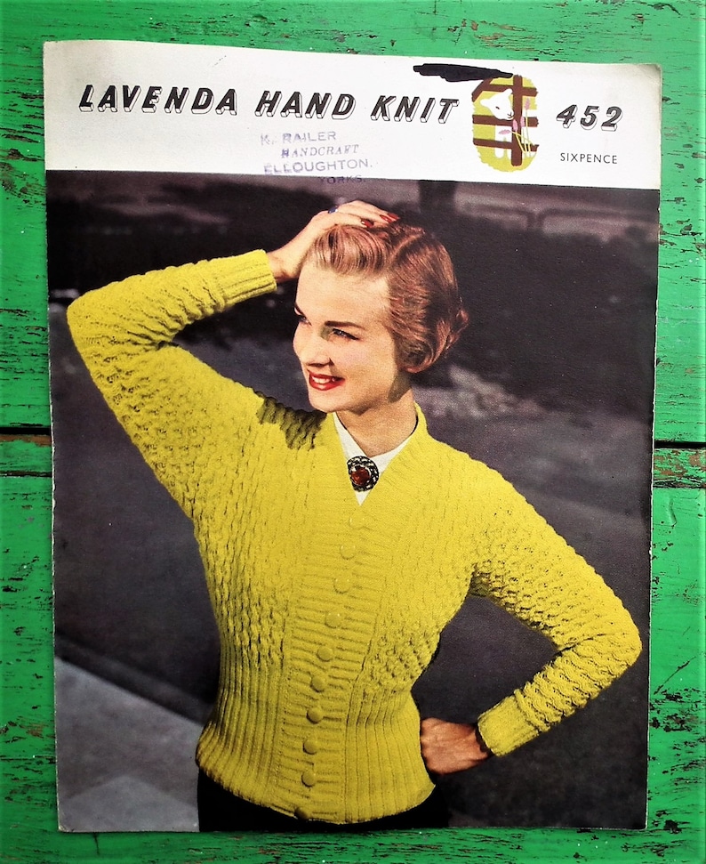 ripple rib cardigan textured stitch Lavenda No Vintage 1950s Knitting Pattern Women/'s Cardigan 50s original colour pattern 452 UK