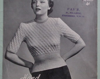 Vintage 1930s 1940s Knitting Pattern Womens Sweater Jumper 30s 40s original pattern Lister Lavenda UK No. 1088 textured stitch short sleeves