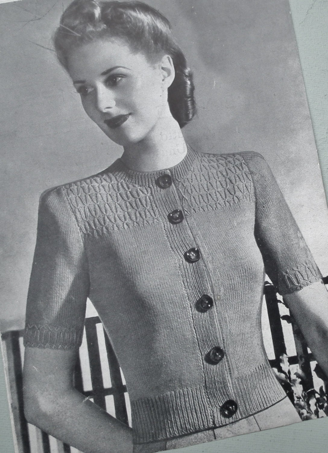 Original Vintage Knitting Pattern 1940s Women's Cardigan With Smocked