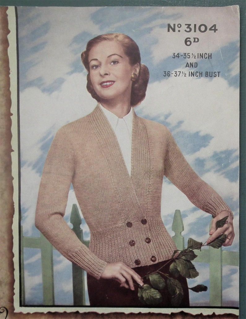 Vintage 1940s knitting pattern women's cardigan Ladyship No. 3104 UK 40s image 6