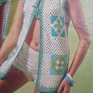 Vintage 1970s Crochet Pattern Women's Beach Coats Gilets Long Waistcoats Granny Squares 70s original pattern Wendy No. 1170 UK image 3