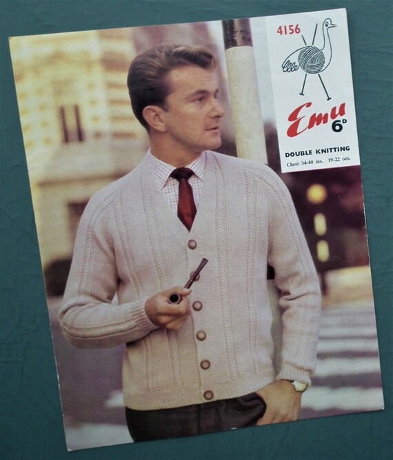 Vintage 1960s Knitting Pattern Men s Cardigan 60s Original Pattern Emu No. 4156 UK Hand Knitting Pattern 34 40 Chest S M Etsy