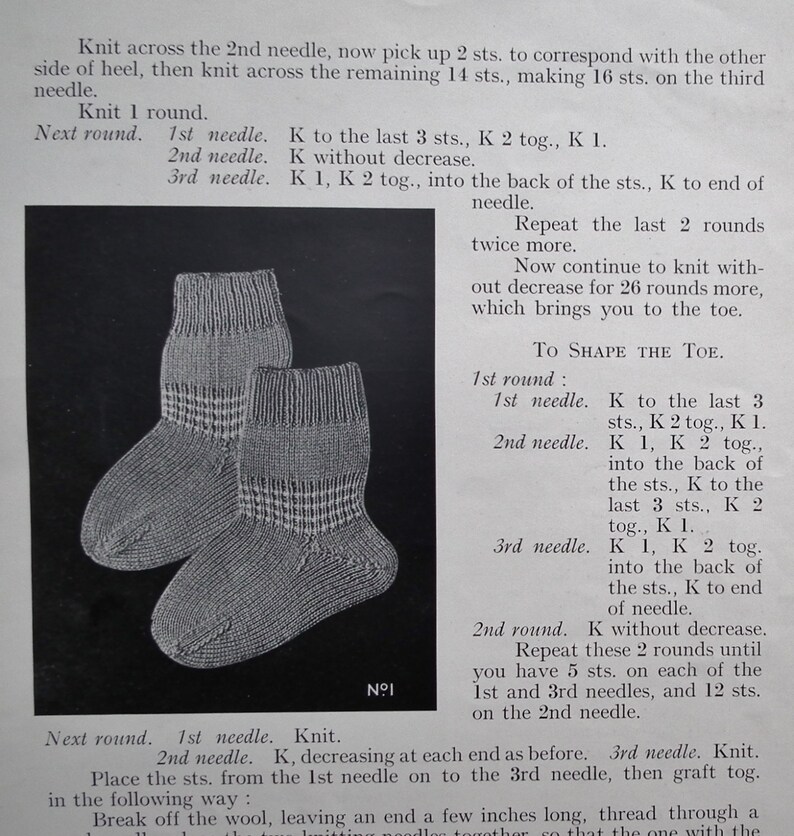 Vintage 1920s Knitting Pattern Womens Bed Socks Antique 20s - Etsy