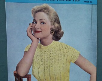 Vintage 1950s women's sweater jumper lacy sleeveless top 35" bust - Strutt's UK No. 4069 - 50s original knitting pattern
