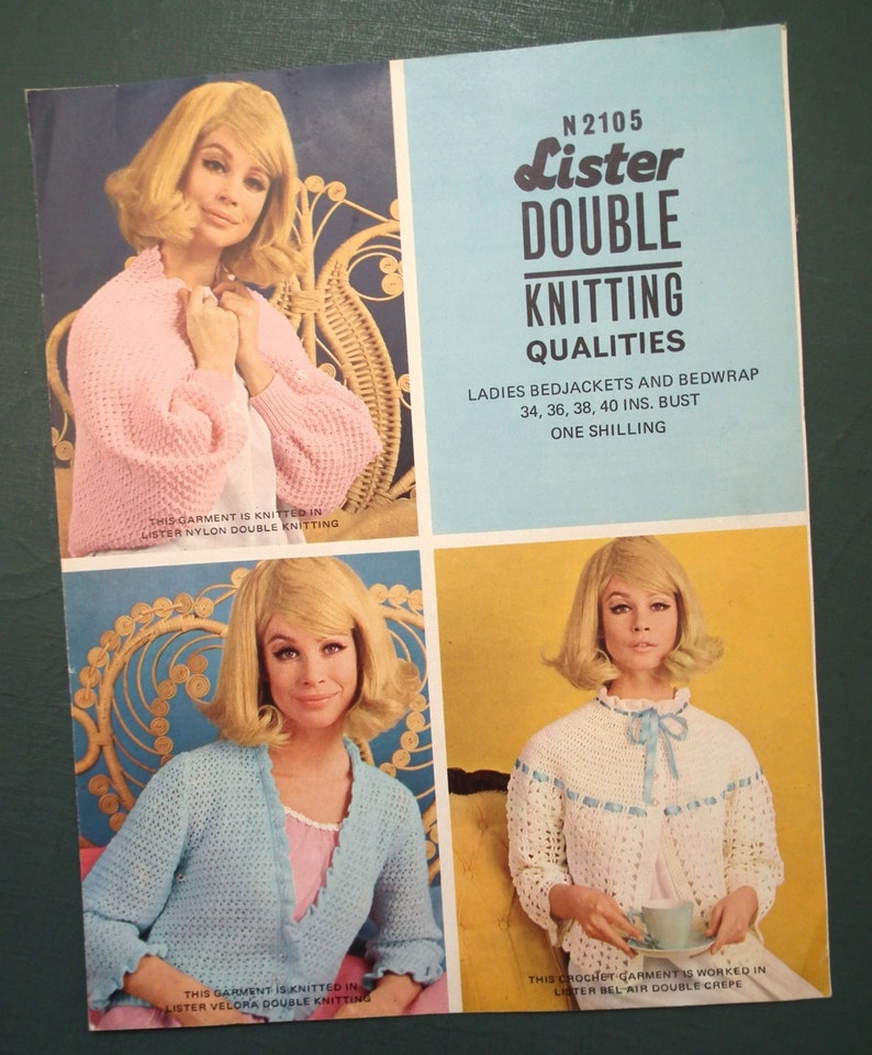 Vintage knitting crochet pattern 1960s women's bed jackets bedjackets cardigans wrap Lister No. N2105 UK 60s original colour pattern image 1