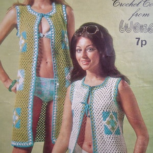 Vintage 1970s Crochet Pattern Women's Beach Coats Gilets Long Waistcoats Granny Squares 70s original pattern Wendy No. 1170 UK image 5