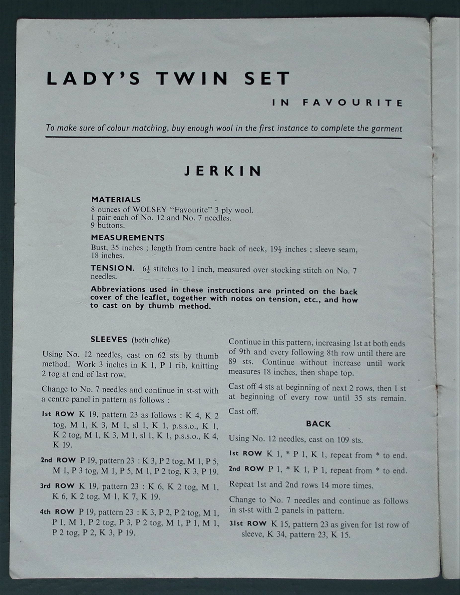 Vintage 1940s Knitting Pattern Women's Twin Set Jumper Sweater Cardigan ...
