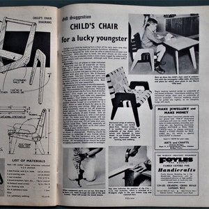 Vintage 1950s craft magazine Pins and Needles / Weekend Workshop No. 47 original knitting crochet patterns woodworking 50s mid-century homes image 10