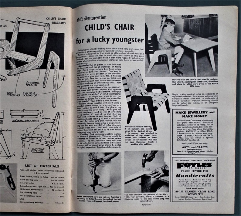 Vintage 1950s craft magazine Pins and Needles / Weekend Workshop No. 47 original knitting crochet patterns woodworking 50s mid-century homes image 10
