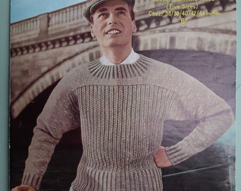 Vintage 1940s 1950s Knitting Pattern Men's Sweater / Jumper Dolman Sleeves 40s 50s original pattern Sirdar No. 1574 UK