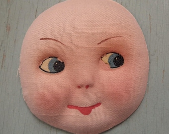 Vintage 30s 40s doll face - hand-painted pressed moulded cloth face / mask for dollmaking - 1930s 1940s fabric face for cloth / rag dolls