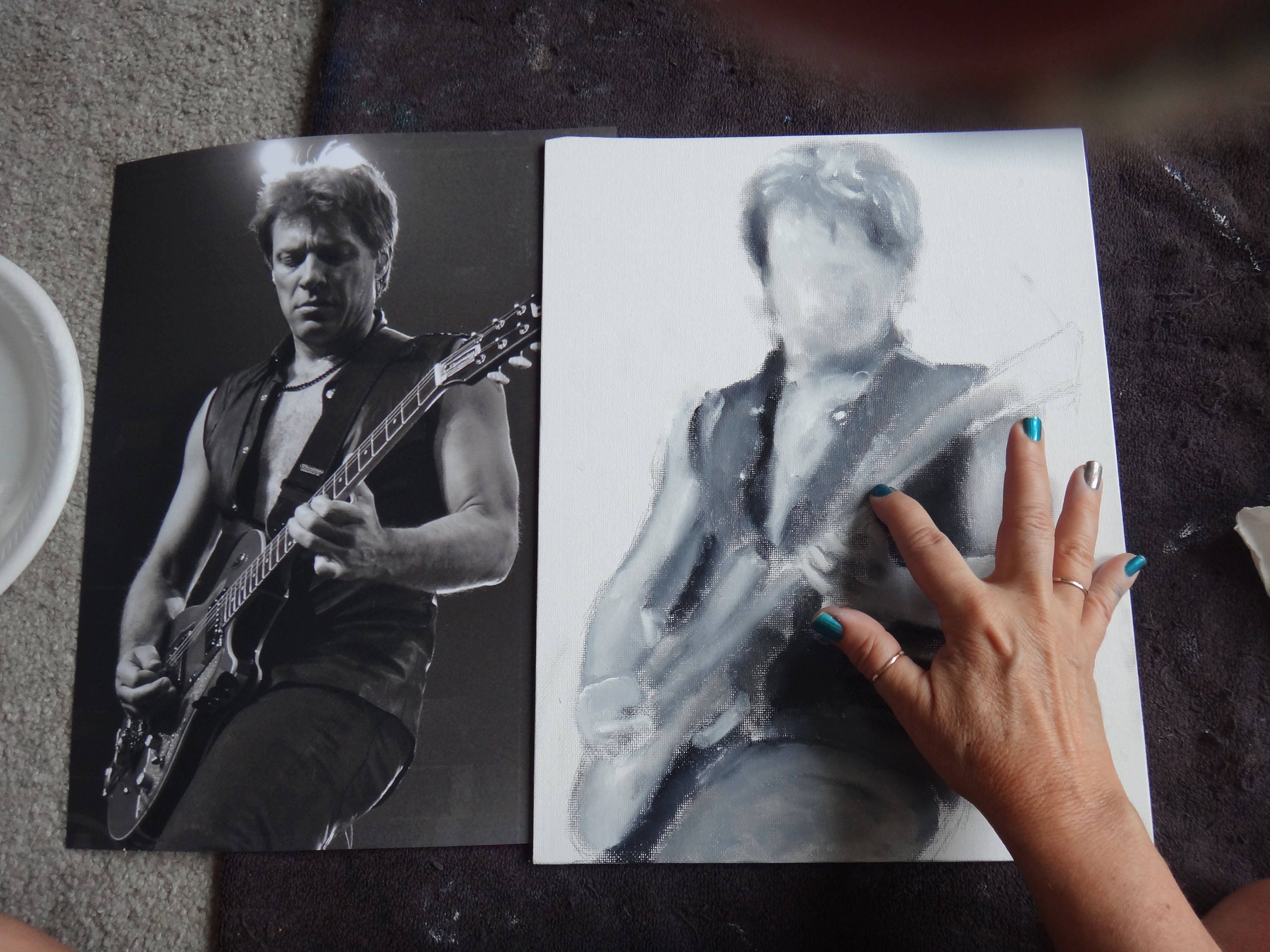 Jon Bon Jovi, and His Red Guitar. A Print From the Original Oil