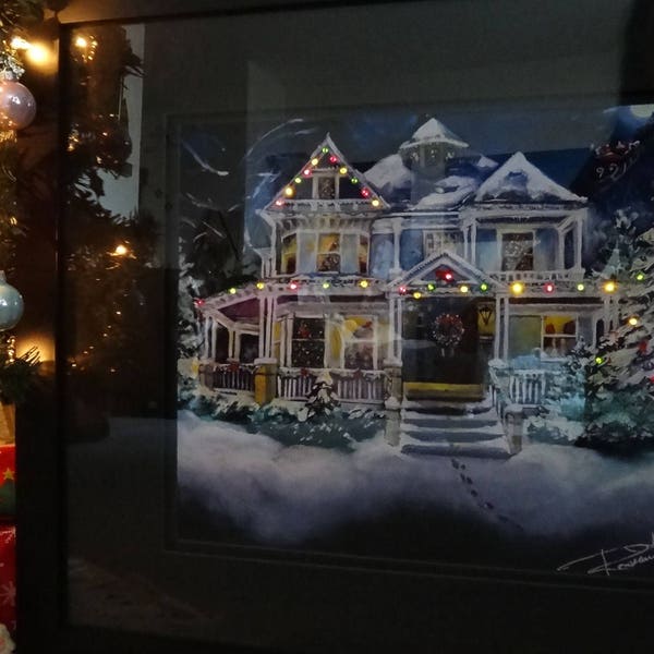 Victorian Christmas Eve Framed & Lighted Picture/Decor from the original paiting by Artist, Roseann Madia