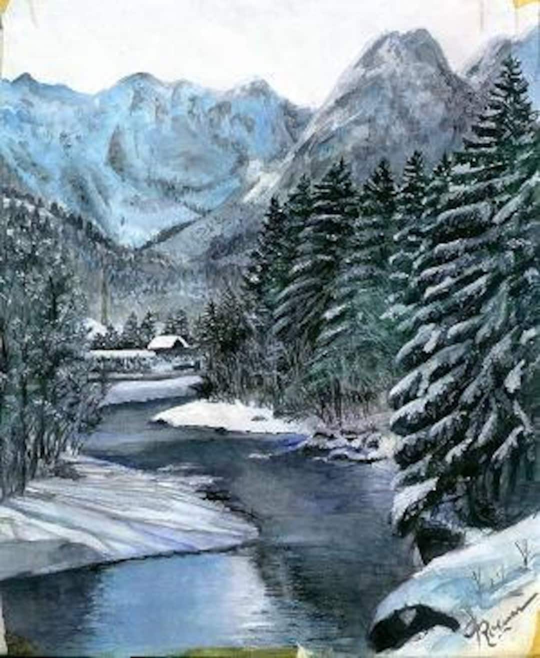 Snowy Mountain Scene, From the Original Painting by Artist, Roseann Madia -  Etsy, image size:1080x1315