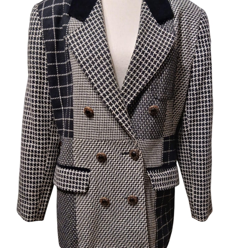 Wool Alternate Stripe x Houndstooth Blazer