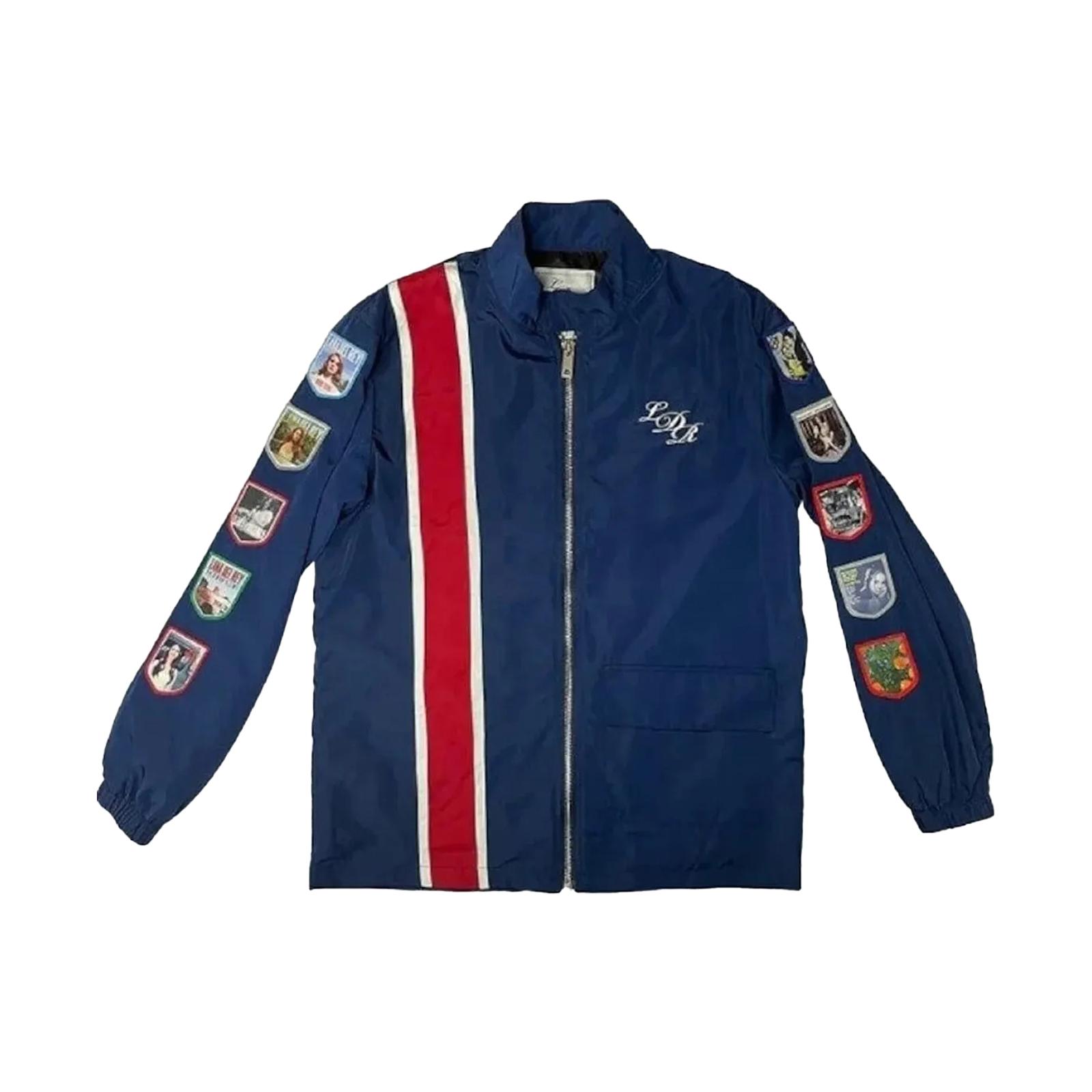 Handmade Navy Blue Racing Jacket With Red Stripes Inspired by