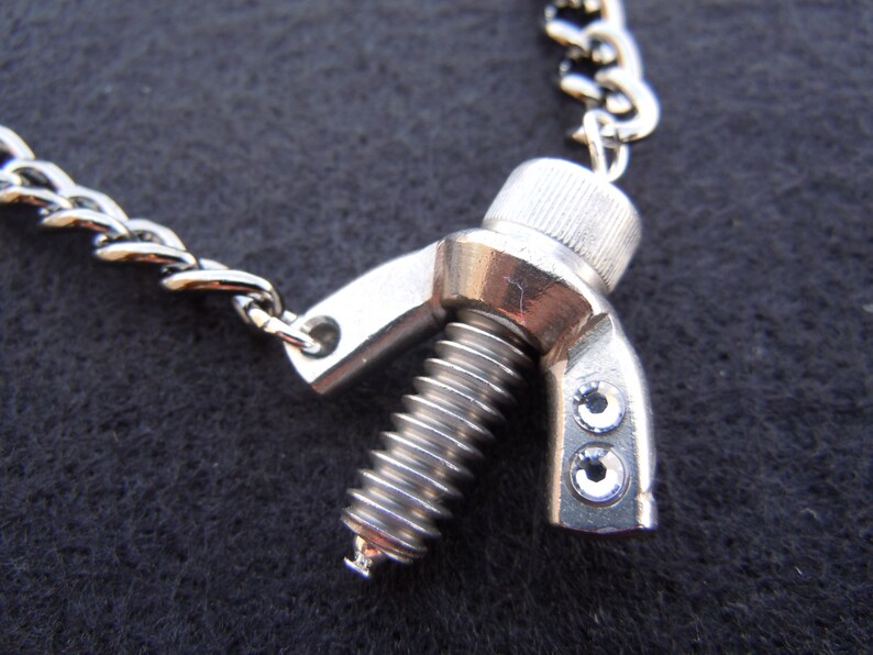 Stainless Steel Wing Nut and Bolt Pendant on Gunmetal chain Etsy