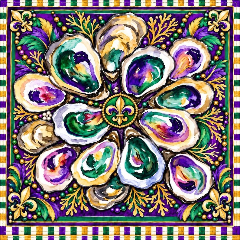 Game First Page Design Personalized Mardi Gras Oyster Mahjong Mat, Purple Green Gold Game ...