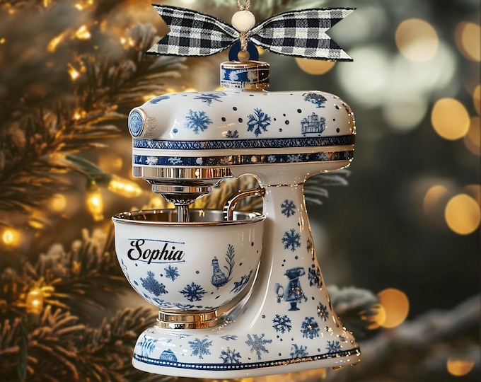 Personalized Kitchen Mixer Ornament, 2D Blue Snowflake Christmas Tree Decoration