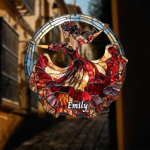 Atrapasueños de bailarina de flamenco, adorno colgante de vidriera sintética, decoración española.